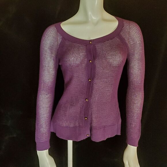 American Eagle Outfitters Purple Lightweight Knit Cardigan (XS) - Picture 2 of 5